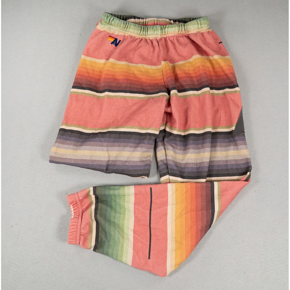 Aviator Nation Womens Sweatpants Multi Color Striped Relaxed Jogger Size M Retro